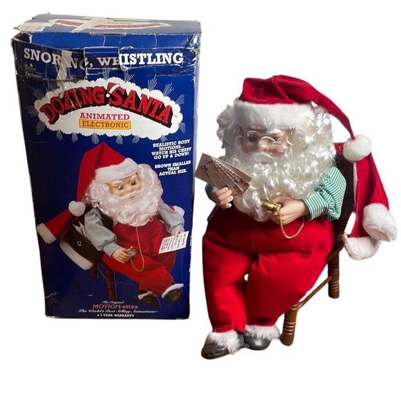 Vintage Telco Motionettes Dozing Santa Animated Snoring Christmas Display In Box - Picture 1 of 9